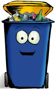 blue recycling bin