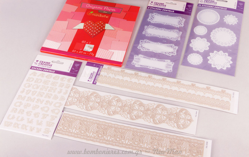 Origami papers & lace stickers