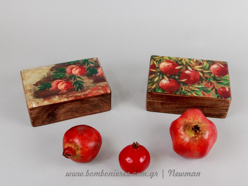 Ξύλινα κουτιά με θέμα ρόδια xilina handmade koutia rodia