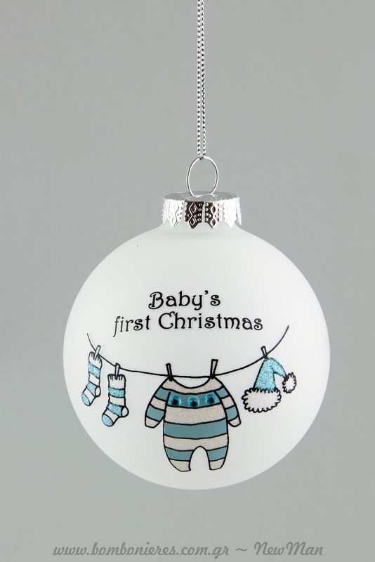 Γυάλινες μπάλες «Baby’s first Christmas» για αγοράκι ή κοριτσάκι (380500).