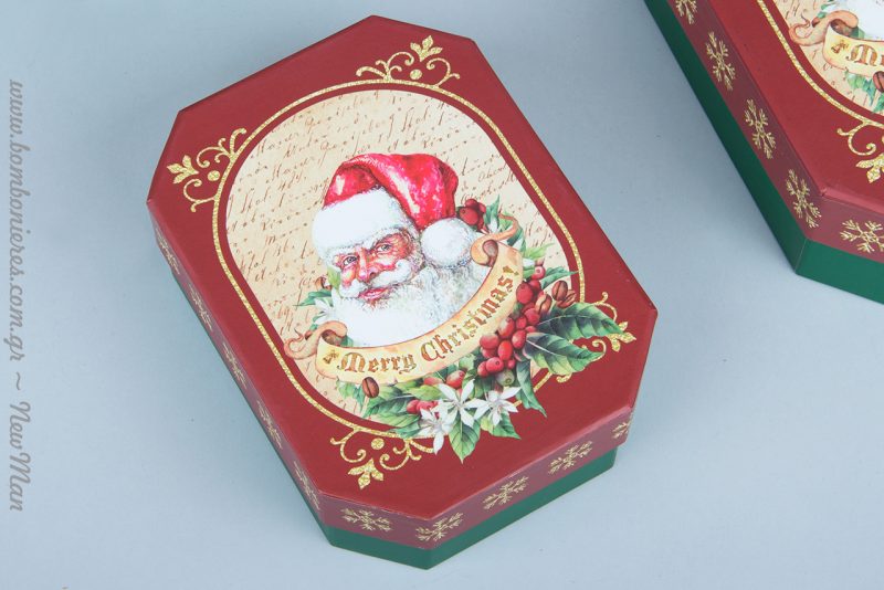 Δίχρωμα χάρτινα πολυγωνικά κουτιά Santa για τις εορταστικές σας συσκευασίες.