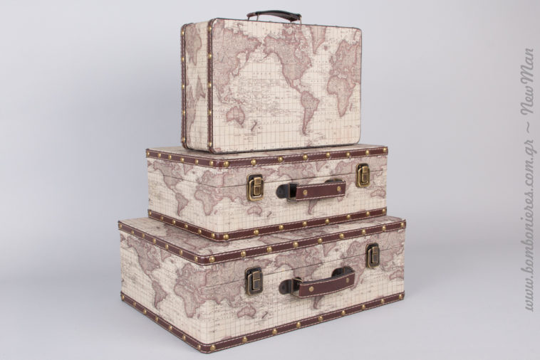 Ξύλινες ρετρό βαλίτσες με χάρτη