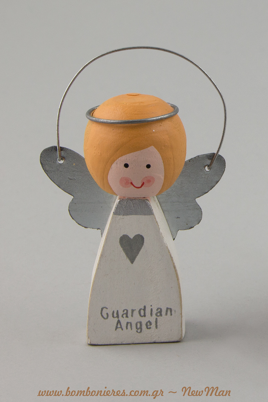 Guardian angel με ξανθά μαλλάκια και μεταλλικές λεπτομέρειες (9cm) για το στολισμό και τις κάθε είδους χριστουγεννιάτικες συνθέσεις σας.