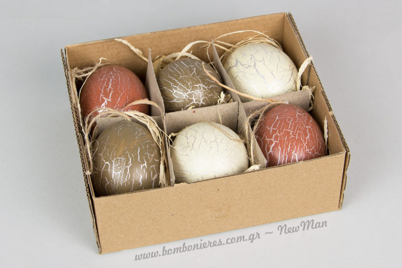 Περλέ αβγά (κρεμαστά) σε λευκή, καφετί και κοκκινωπή απόχρωση με ασημένιο pattern- ραγισματιές.